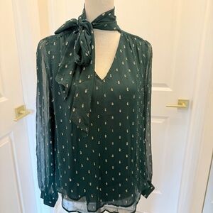 ANN TAYLOR GREEN BLOUSE WITH BOW MEDIUM NWT